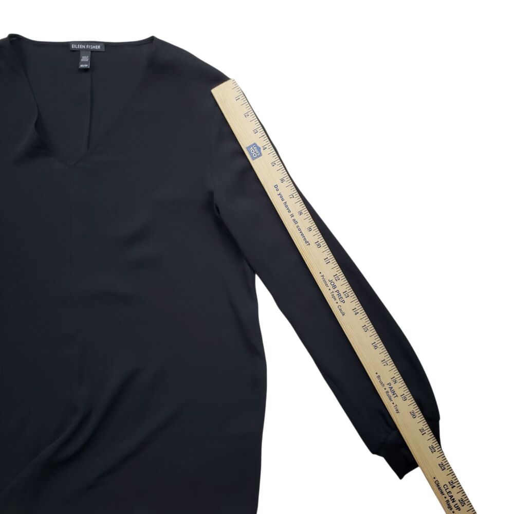 Eileen Fisher Silk Georgette Crepe Dolman Sleeve Top Womens XS Black Damaged - Picture 7 of 12